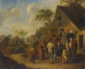 Figures Proclaiming the News on Barrels Outside an Inn by Jan Miense Molenaer by Nicolaes Molenaer